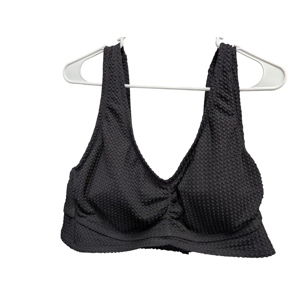 Shade & Shore Bikini Top Womens 2X Black New Textured Ruched V-Neck Swim
